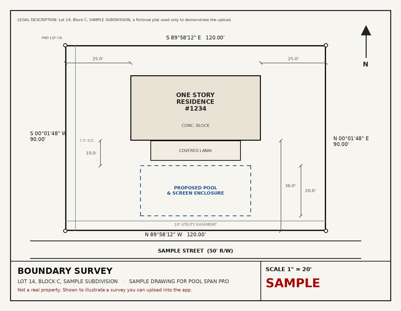 A sample boundary survey, labeled as a sample